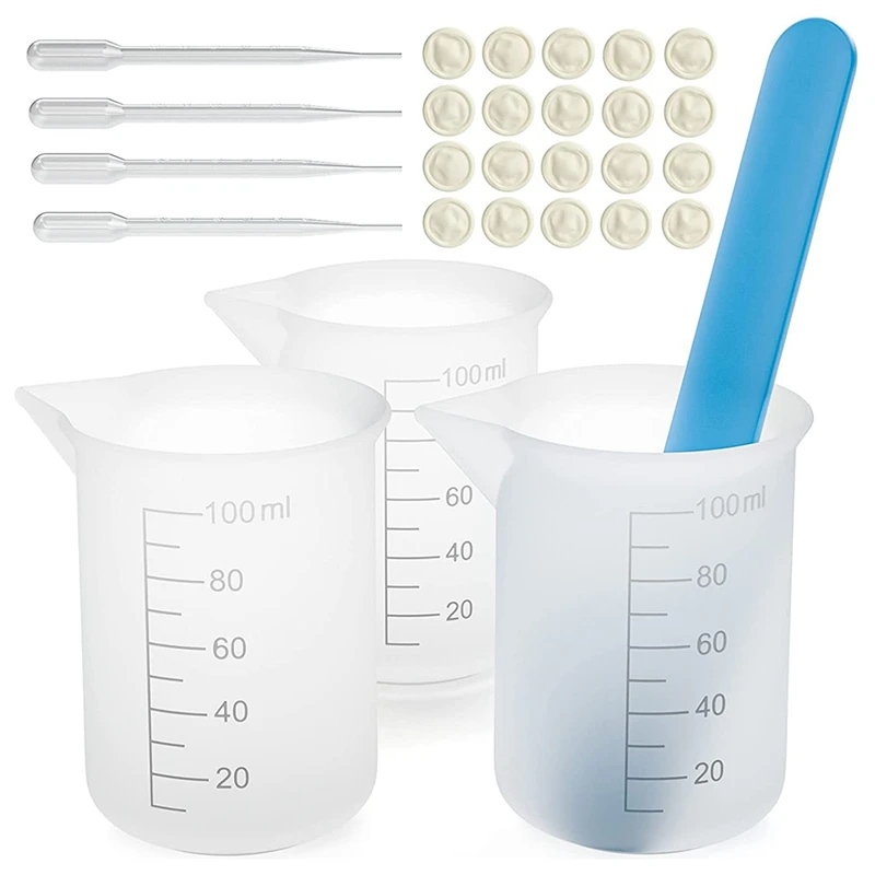 

Silicone Measuring Cups Kit With Silicone Popsicle Stir Stick, Pipettes, Finger Cots For Epoxy Resin Mixing, Molds