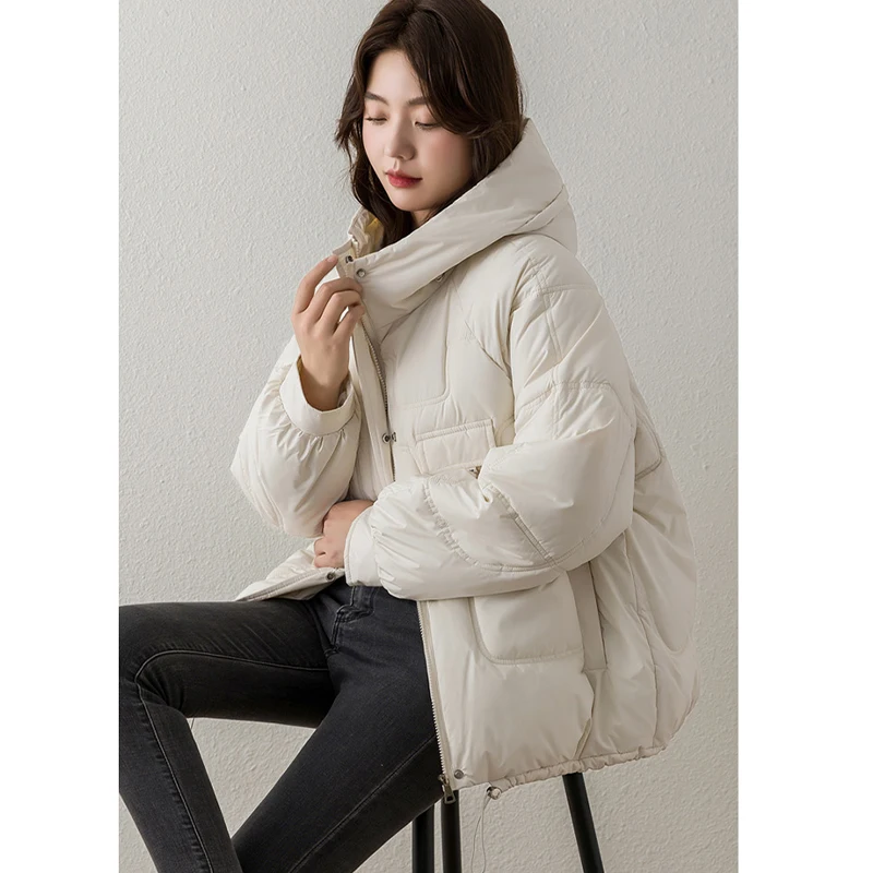 Thicken Warm Women's Down Parka Loose Fashion Solid Long Sleeve Cotton Jacket Casual all-match cardigan hooded Outerwear 2022 wi