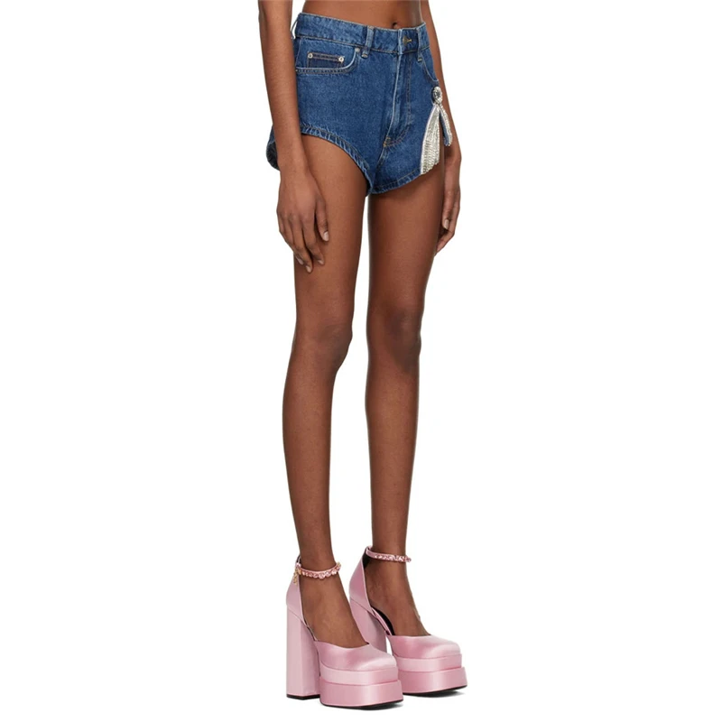 2023ss summer new women's pure cottonwashed highwaist crystal bow decoration denim shorts high quality y2k fashion sexy hotpants