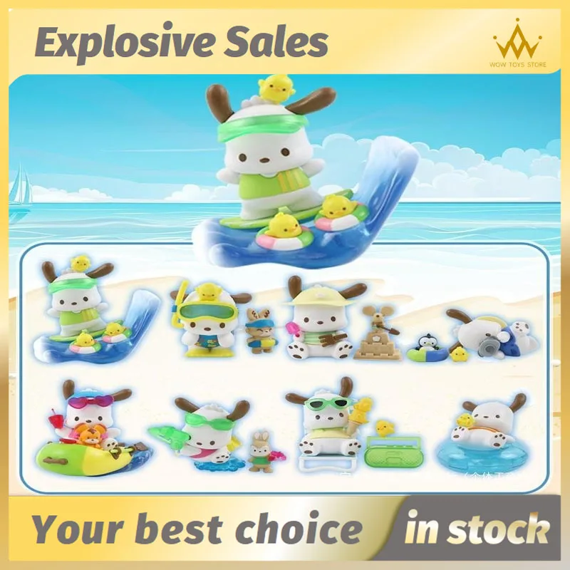 Sanrio Pochacco Holiday Beach Series экшн-фигурка гаражный комплект милая кукла-щенок настольное