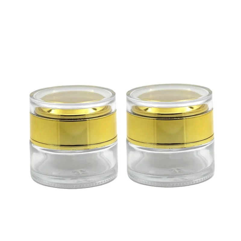 

Glass Containers Empty Clear Cream Jar Shiny Gold Acrylic Lid Refillable Bottle 20G 30G 50G Luxury Cosmetic Packaging Pots 10pcs