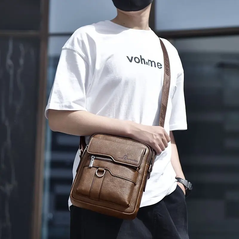 Kangaroo Brand Men's Leather Shoulder Bag PU Leather Business Men's Crossbody Bag Retro Business Messenger Bag Men's Handbag