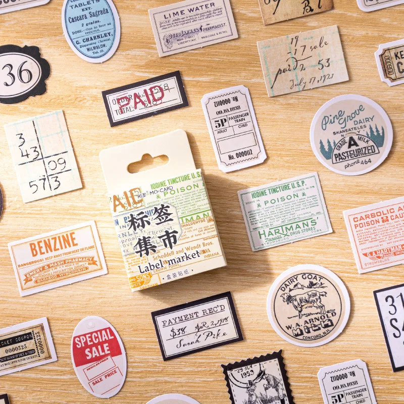 

46pcs Vintage Label Bazaar Collection Decorative Stationery Planner mini Stickers Scrapbooking DIY Diary Album Stick Lable
