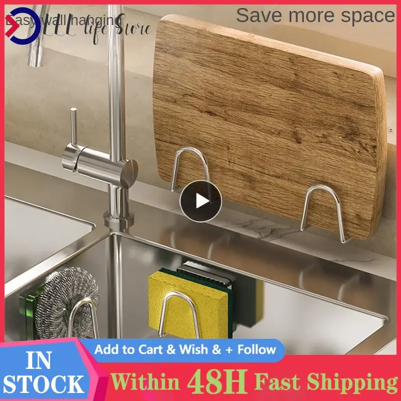 

Wall Hanging Self Adhesive Rack Acrylic Storage Rack Punch-free Shelf Kitchen Organizer And Storage Accessories Sponge Drain