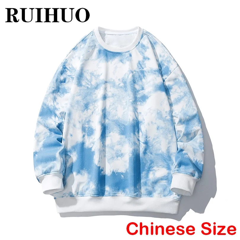

RUIHUO Dyeing Streetwear Men Sweatshirts Korean Fashion Crewneck Sweatshirt Men Clothing Harajuku Hip Hop Chinese Size 3XL New