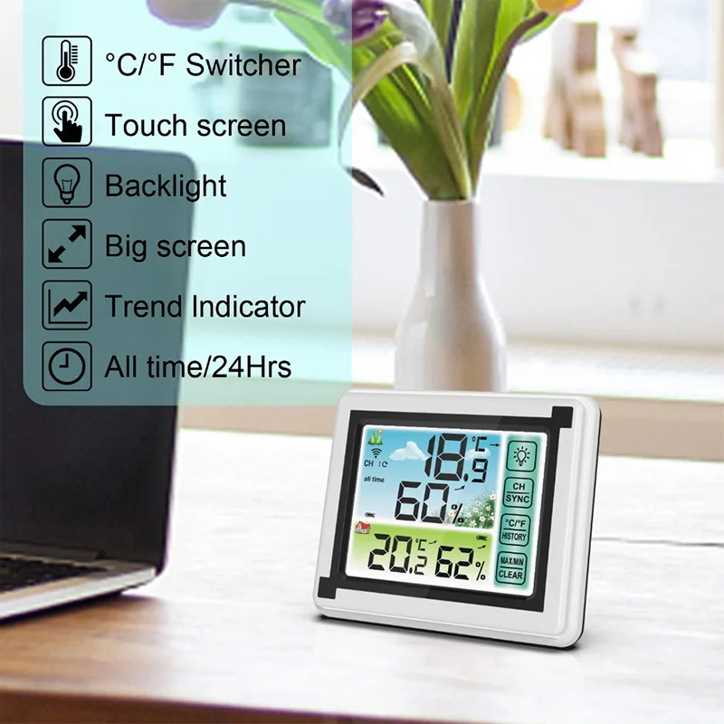 

Color Touch Screen Weather Station Outdoor Forecast Sensor Backlight Thermometer Hygrometer Wireless Silent Remote Sensor Clock