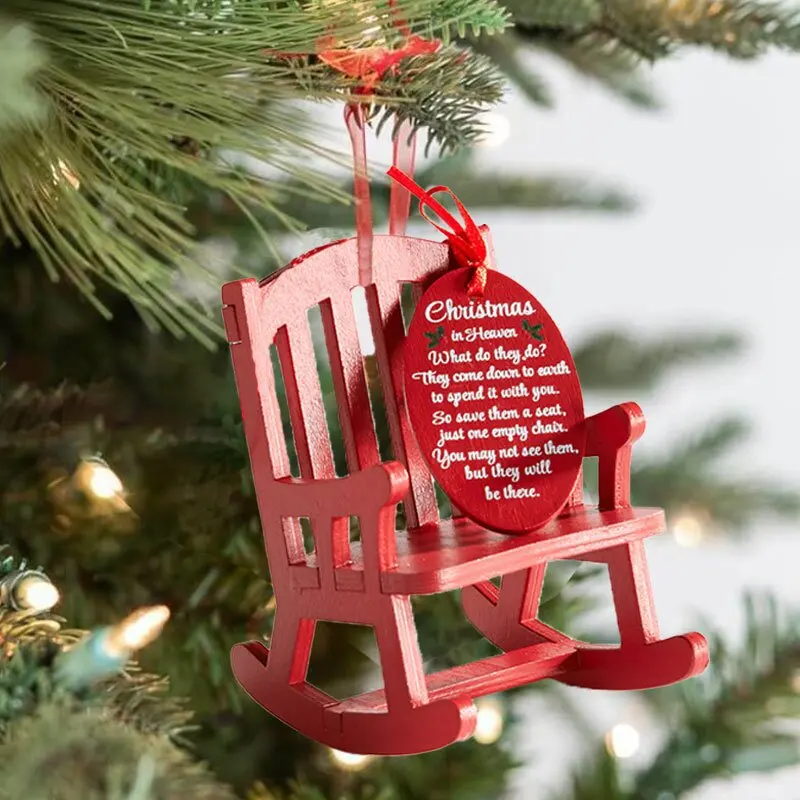 

Christmas in Heaven Memorial Ornament Keychain Red Chair Commemorative Jewelry Christmas Decor Accessories Wooden Holiday Gift