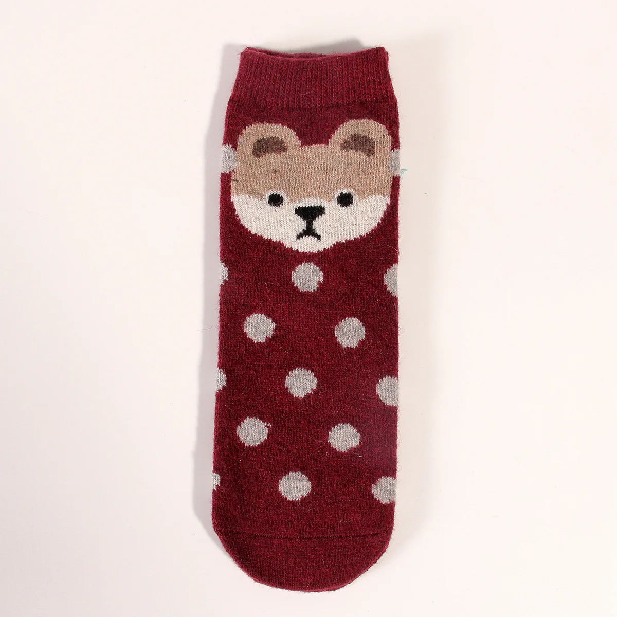 12 Pairs Women Wool Socks Winter Thick Warm Polka Dot Animal Puppy Pattern Jacquard Cartoon Cashmere Crew Boot Socks