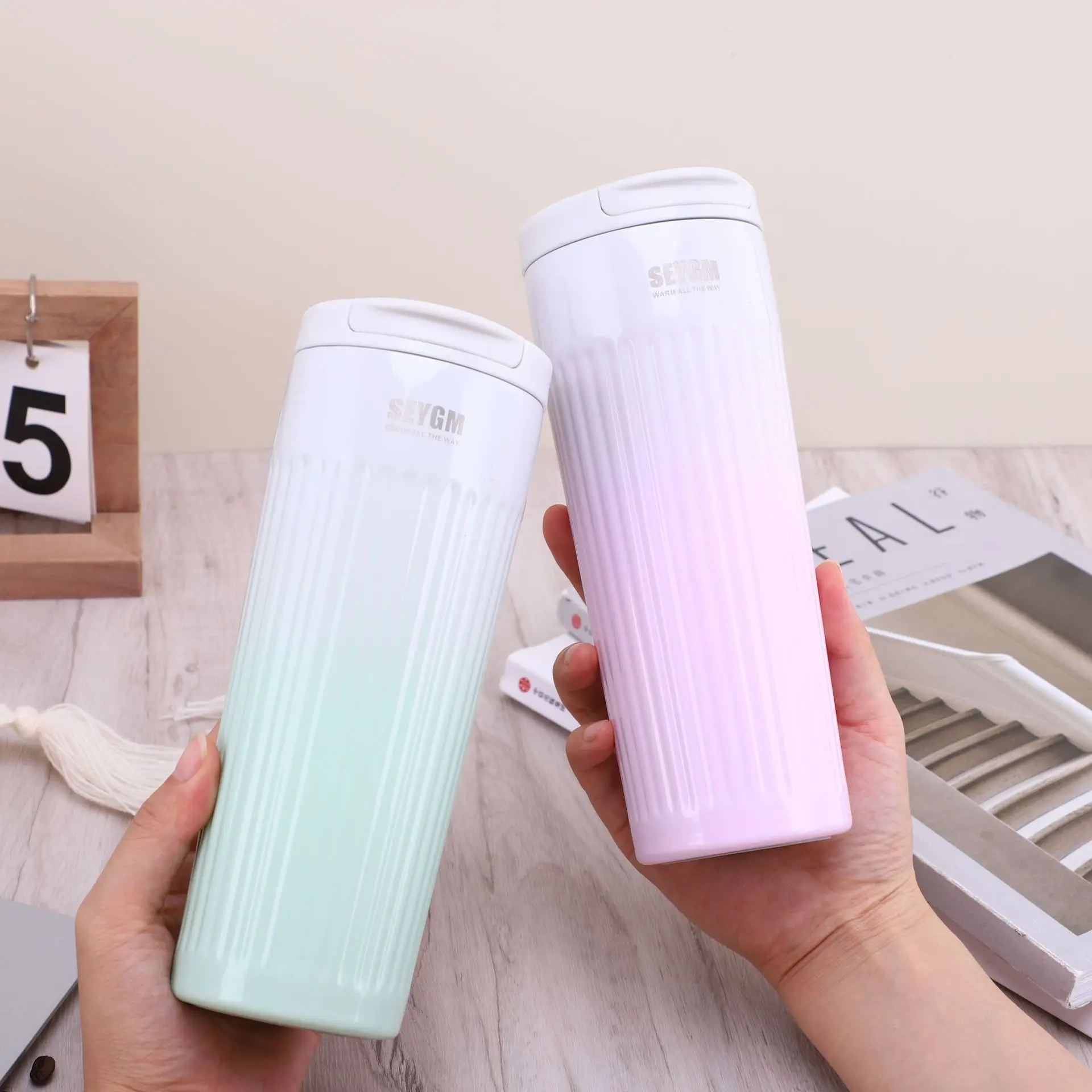 

Thermal Water Bottle Striped Coffee Cup 304 Vacuum Stainless Steel Bottle Thermos Thermos Gradient Color Travel Pot
