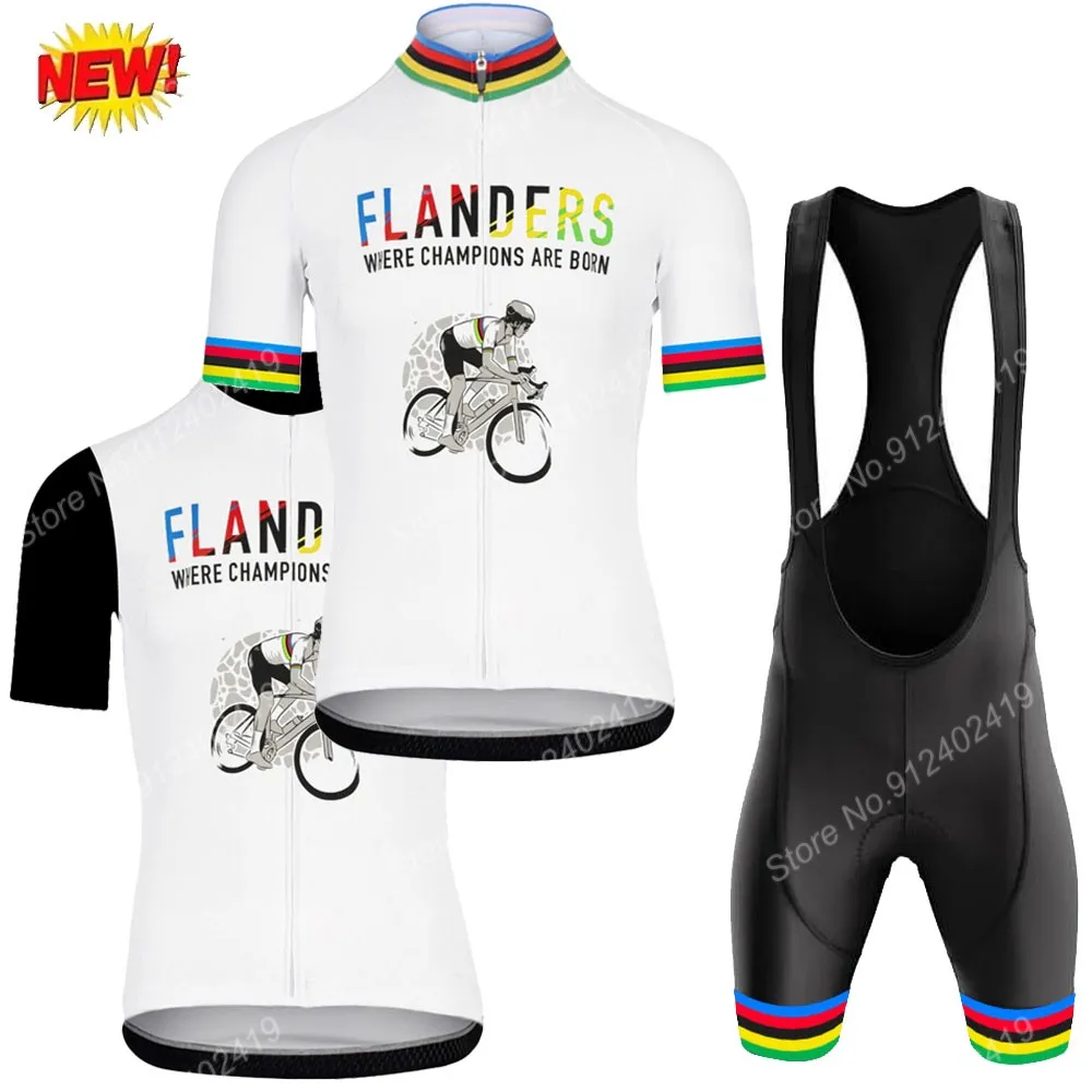 

Коллекция 2022 года, командный Чемпион фландера, велосипедный комплект из Джерси, белая рубашка с коротким рукавом, одежда для велоспорта, уни...