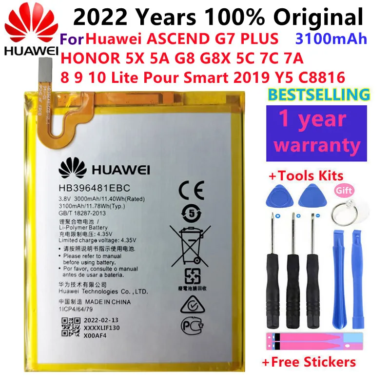 

Оригинальный запасной аккумулятор HB396481EBC для Huawei ASCEND G7 PLUS HONOR 5X Y6ii GR5 5A G8 G8X RIO L03 UL00 TL00 AL00 3000 мАч