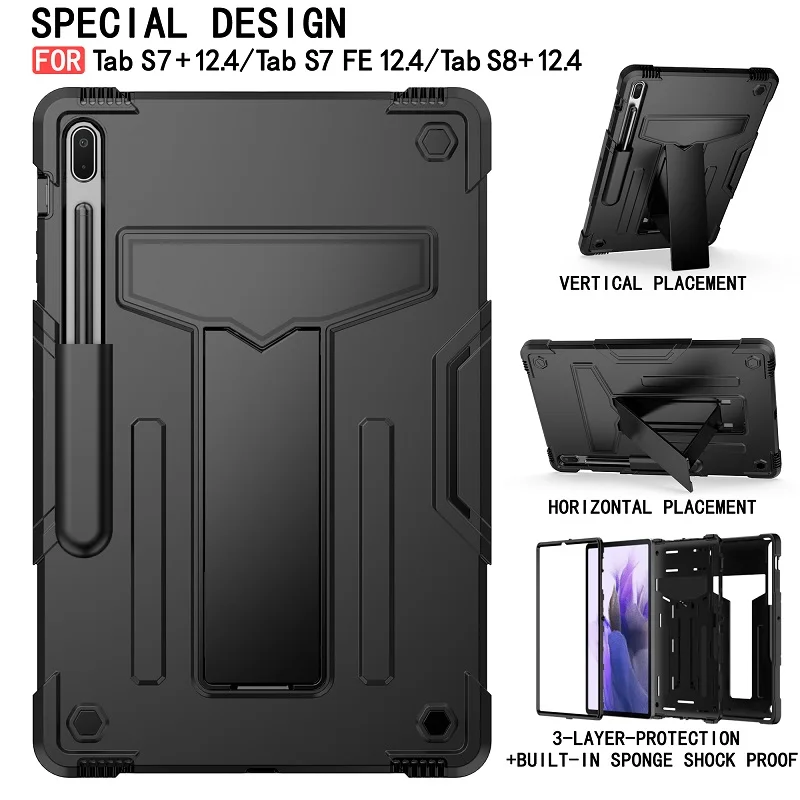 

Case for Samsung Galaxy Tab S8 11 Plus 12.4 S7 FE Tablet Cover SM-T970 T870 T730 X700 X800 Hybrid Shockproof with S Pen Holder