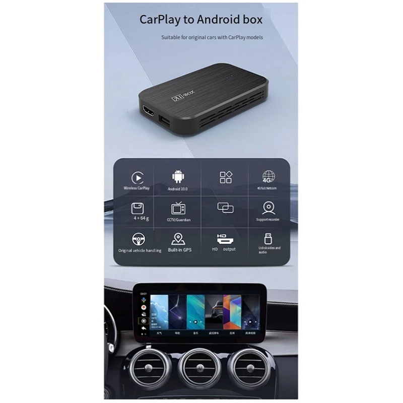 Автомобильный адаптер 4 + 64G беспроводной Android Auto Carplay AI TV Smart Box автомобильная