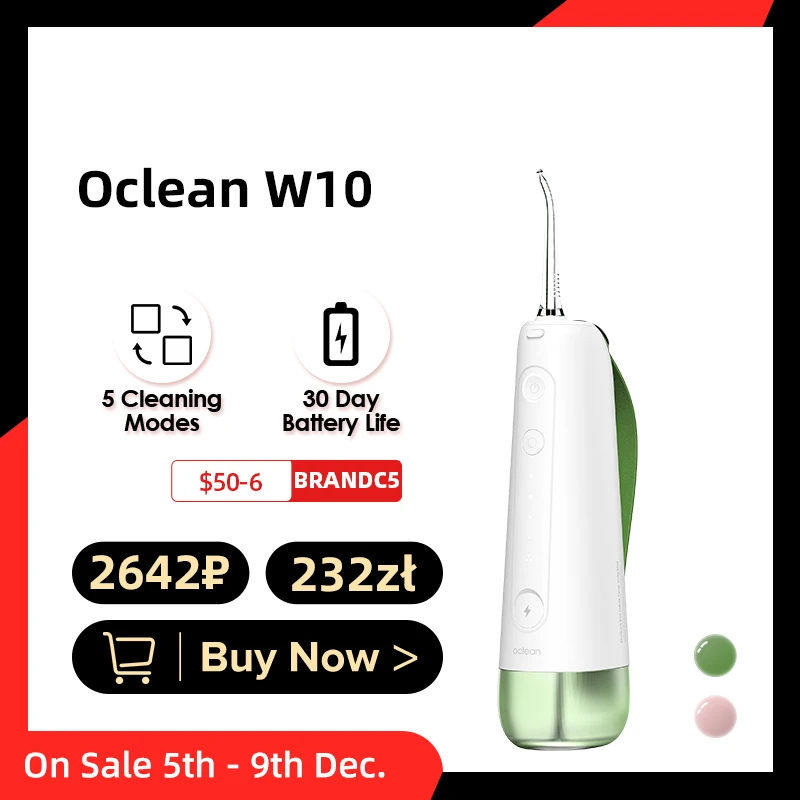 Oclean W10 Portable Oral Irrigator Water Jet Flosser Smart Dental Whitening Irigator IPX7 Rechargeable Irygator Upgraded From W1