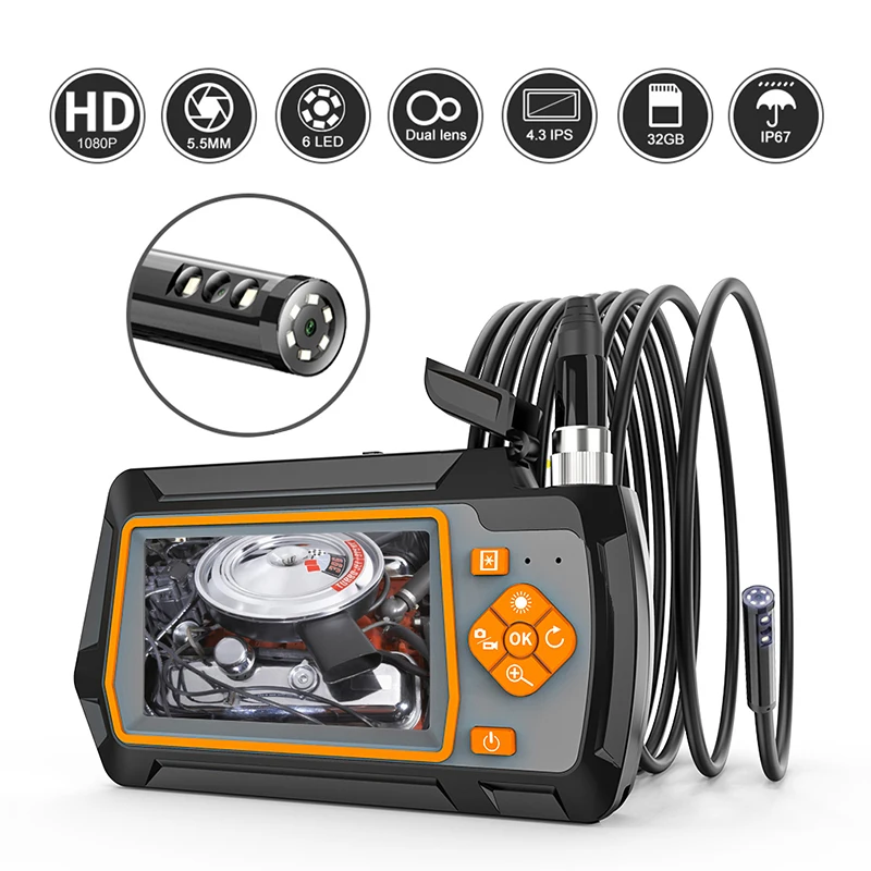 

1080P 5.5mm Single & Dual Lens Endoscope Camera with 4.3 "IPS LCD Inspection Camera with 6 LED 32GB TF for Car Sewer Inspection