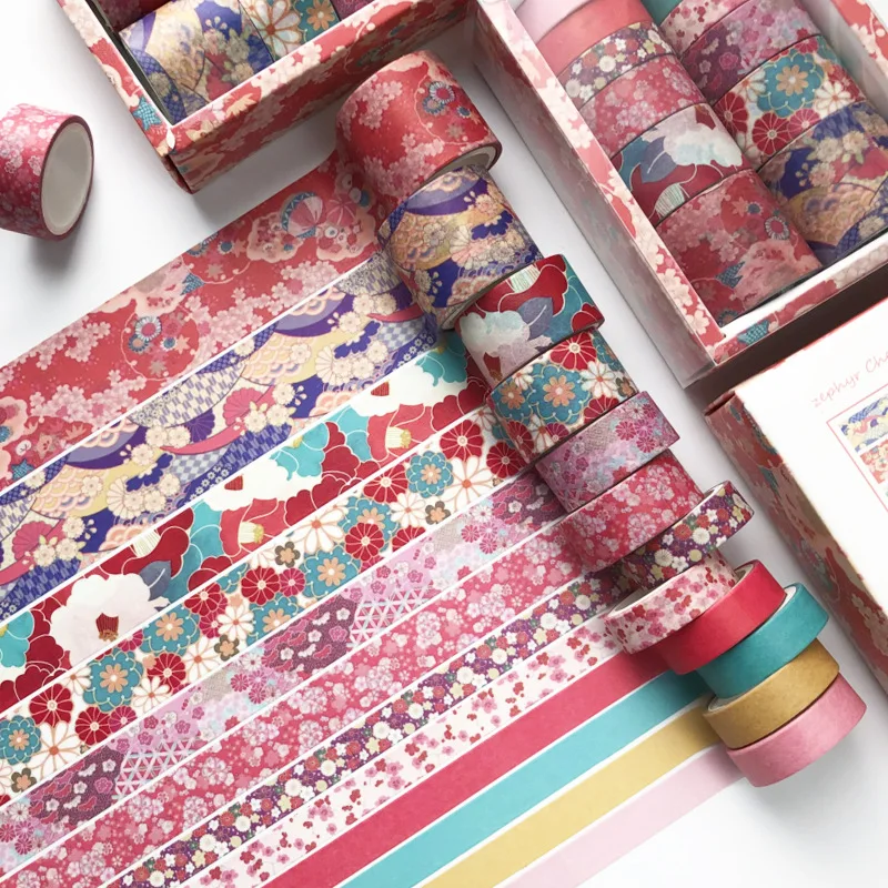 

12 Rolls Washi Tape Set Cherry Blossoms Floral Pattern Masking Tape For Scrapbook Diy Gift Wrapping