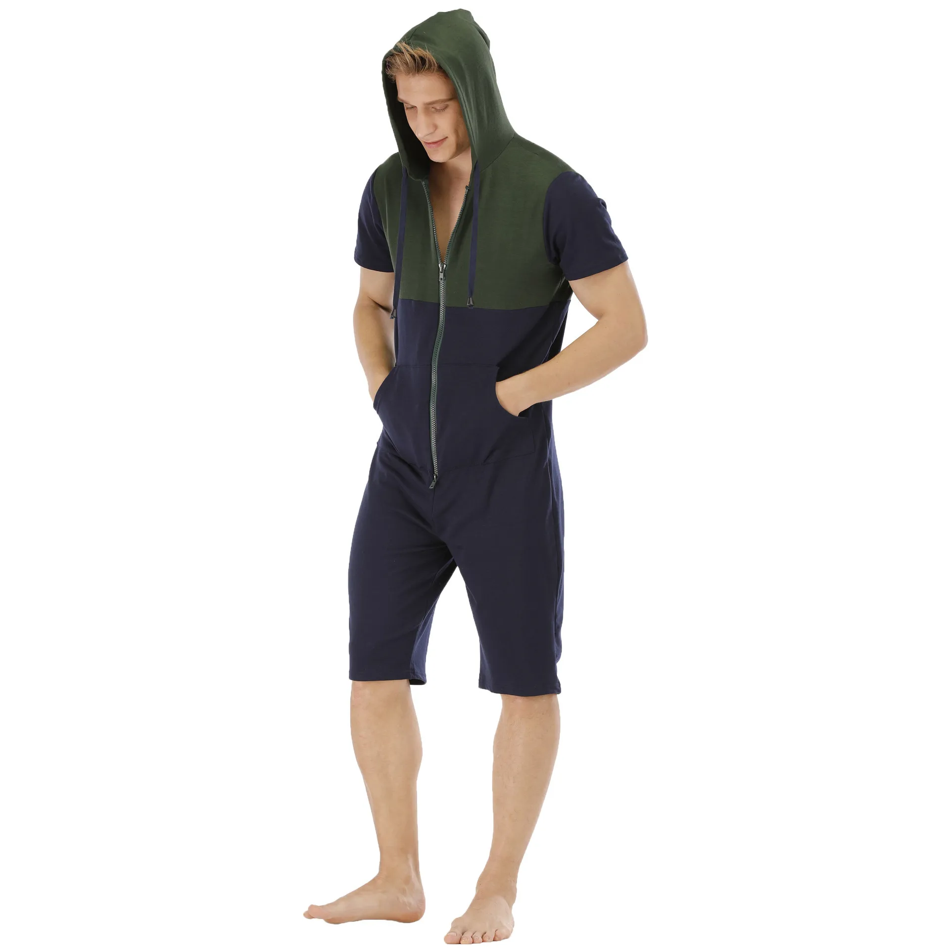 Sleepwear for Men Pajamas Hoodies Robe Short Sleeve Sweater One Piece Zipper Mens Onesie Homewear Sportswear Pijamas Hombre