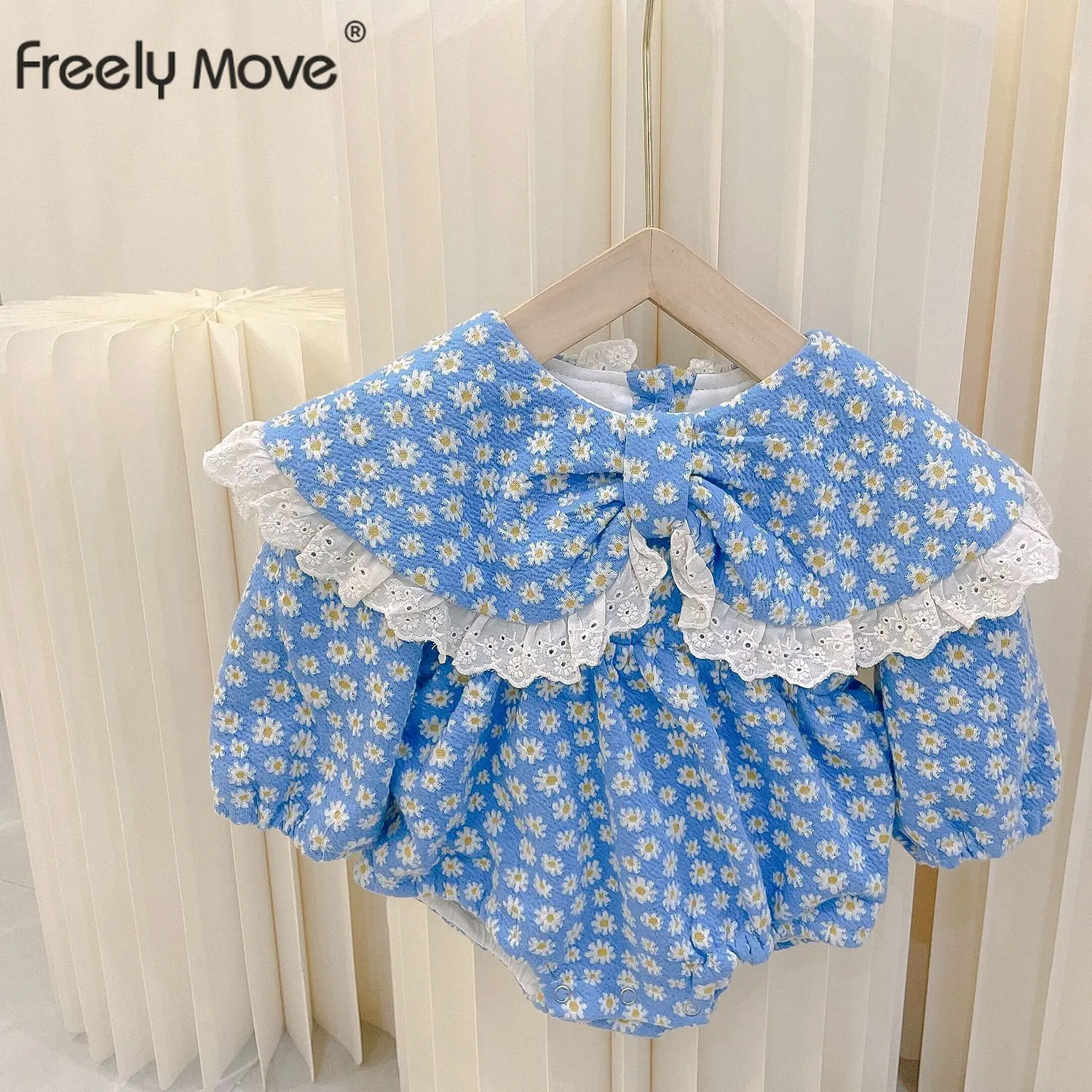 

Freely Move Newborn Baby Girls Clothing Infant Baby Girls Floral Rompers Puff Sleeve Lace Lapel Autumn Clothes Jumpsuit Playsuit