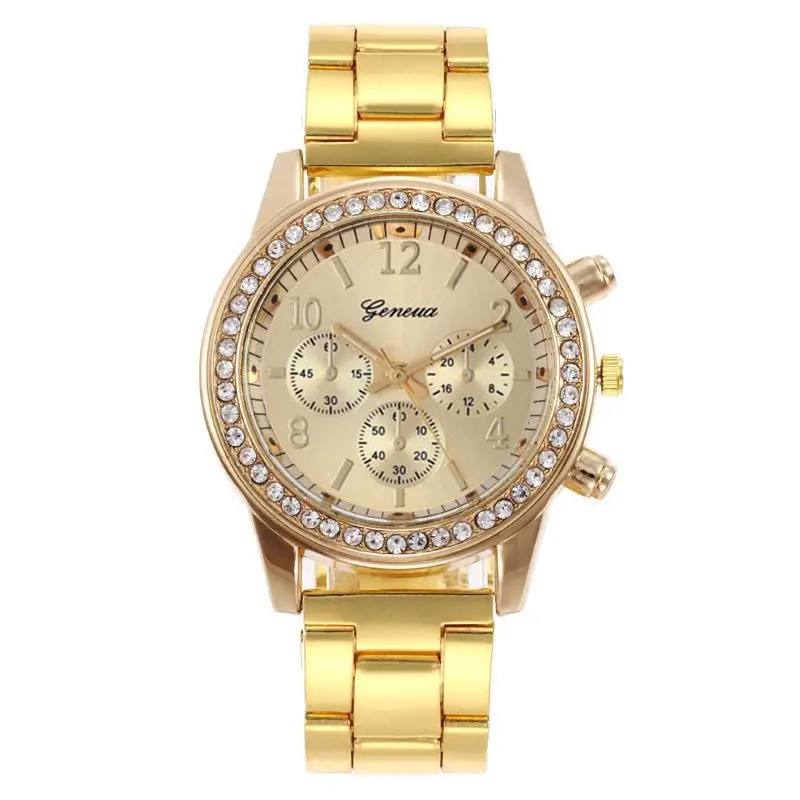 Женские часы Женева Классические со стразами модные золотые Reloj Mujer Montre Femme