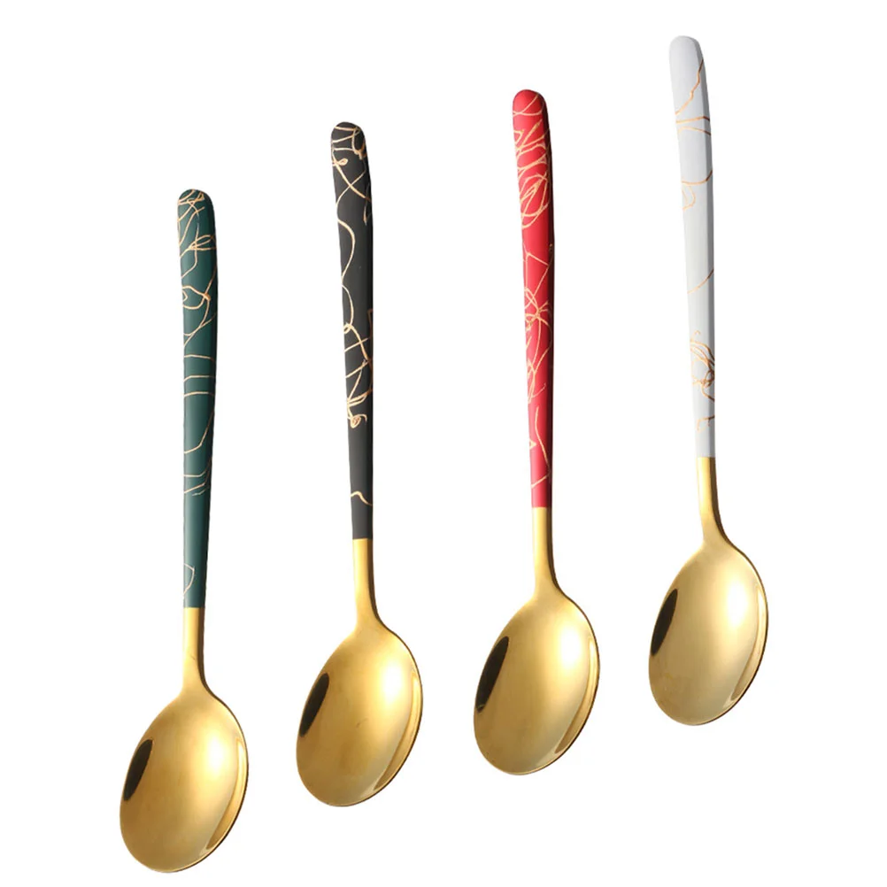 4Pcs Kitchen Household Stirring Multi-use Dessert Spoon Coffee Stirring Spoon for Home Canteen Dessert Kitchen