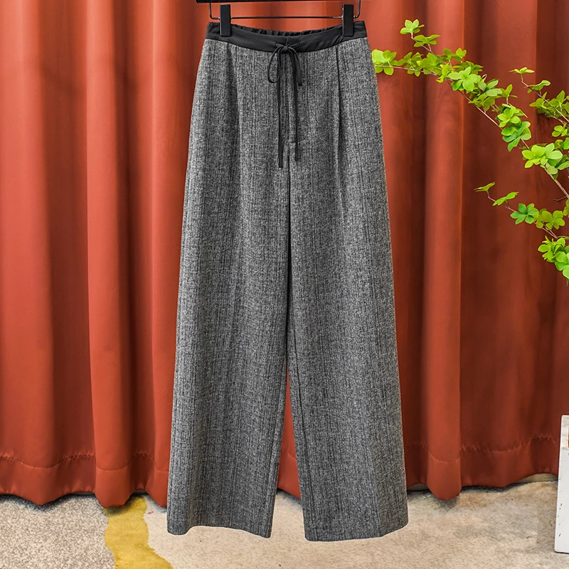 

2023 New Semi-elastic Flower Gray Loose Wide-legged Pants Women's Fall and Winter Hundred Casual Pants Women Clothing