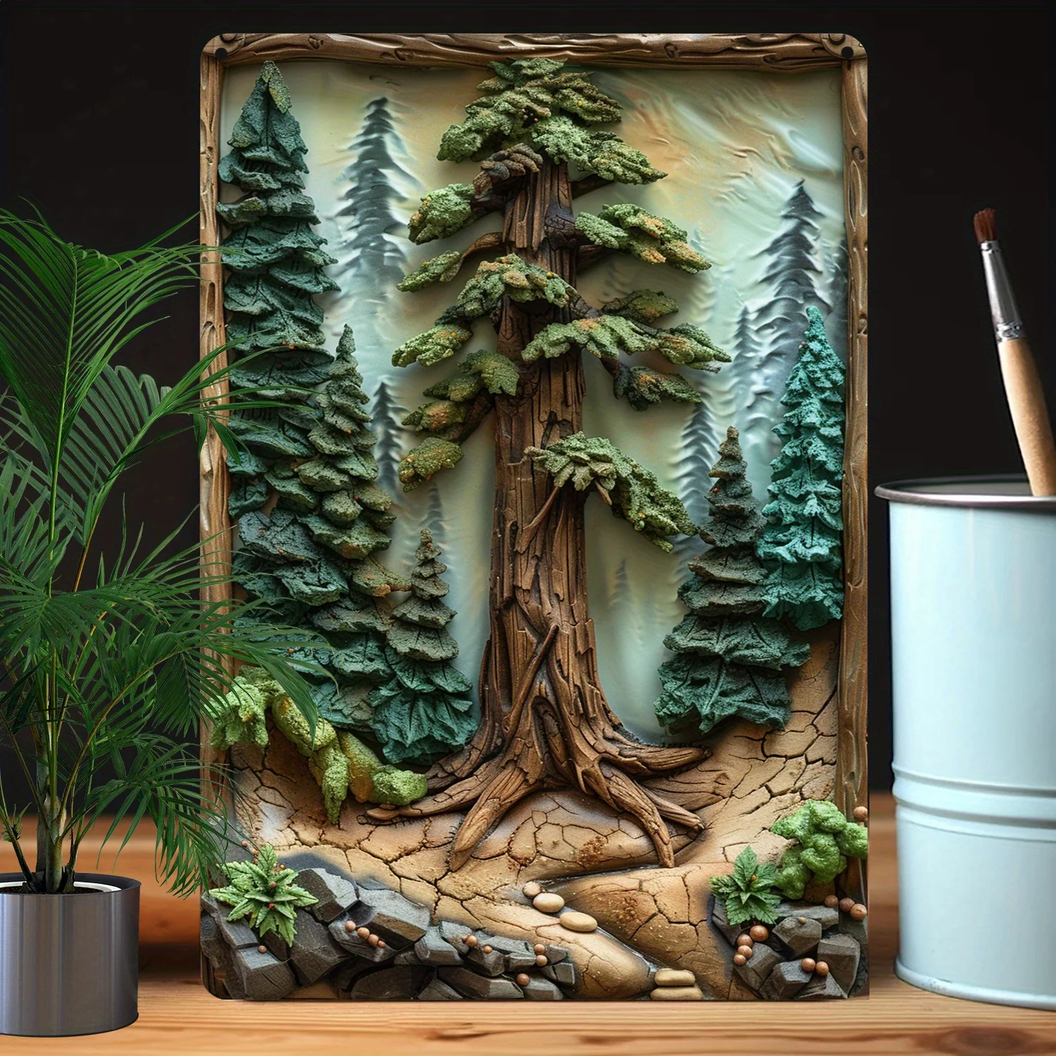 Текстурированная настенная тема с лесом и деревьями-прочный металлический знак