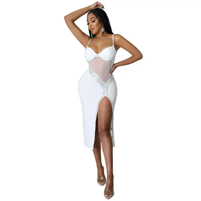 

Майка женская сетчатая, пикантный наряд с разрезом, модный элегантный шикарный вечерний наряд со стразами, халаты, лето