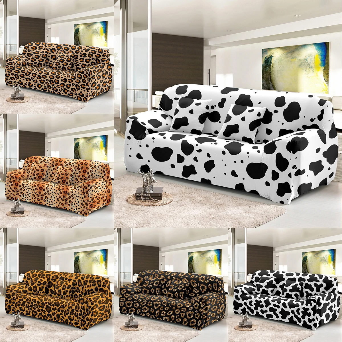 

Elastic Sofa Covers for Living Room Cows Pattern Stretch Slipcovers Leopard Sectional Couch Cover L Shape Corner Fundas Sofa
