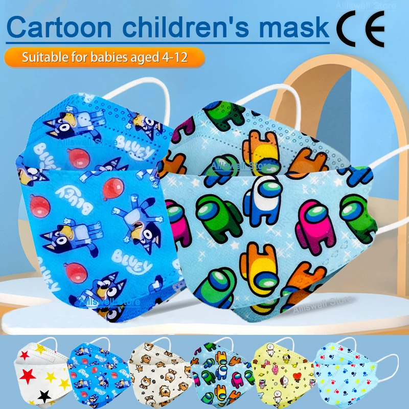 

10-200pcs Mask Ffp2 Children cartoon Kn94 Face Mask Protective Dustproof Breathable Reusable Boy Girl Fit 4-12 Years Mascarillas
