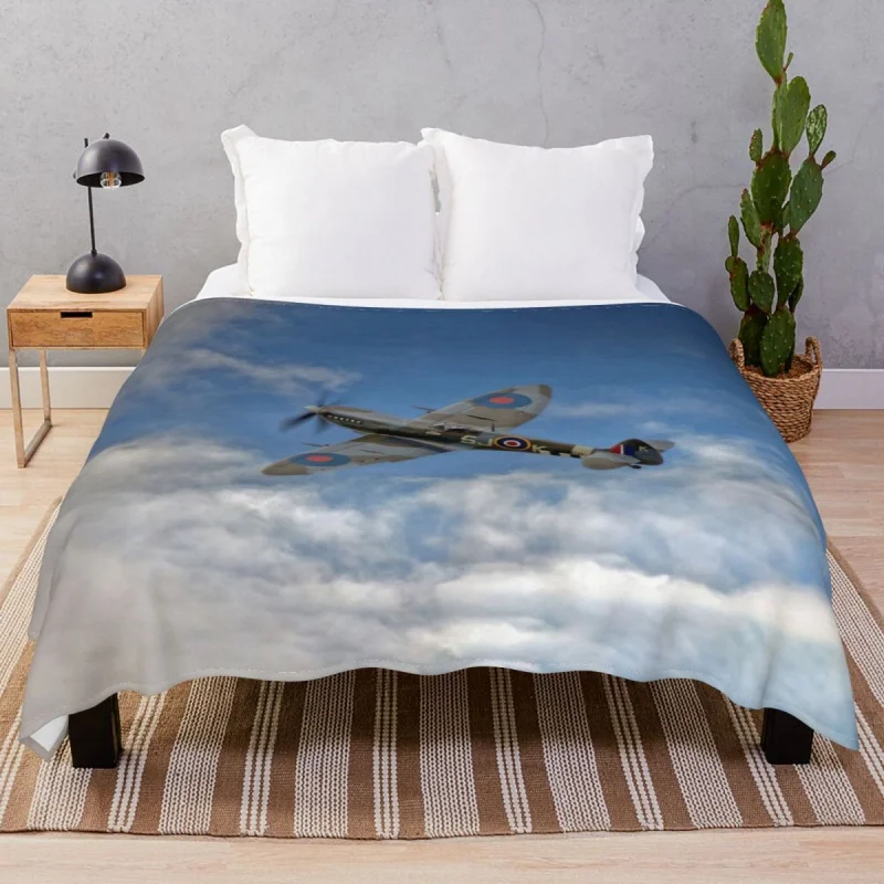 

Spitfire LF IX 126 Squadron Thick Blanket Flannel Plush Print Comfortable Throw Thick Blankets for Bed Home Cou Travel Cinema