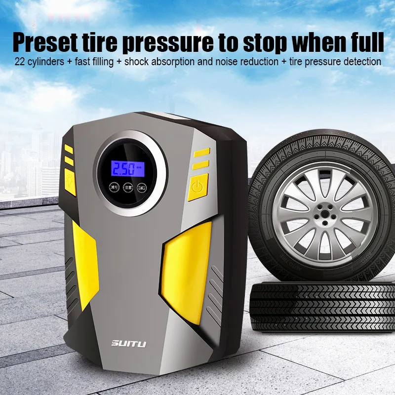 with Toolbox 120W 12V Led Display Light-Emitting Tire Inflator Pump Portable Car Pump Tire Pressure Monitor