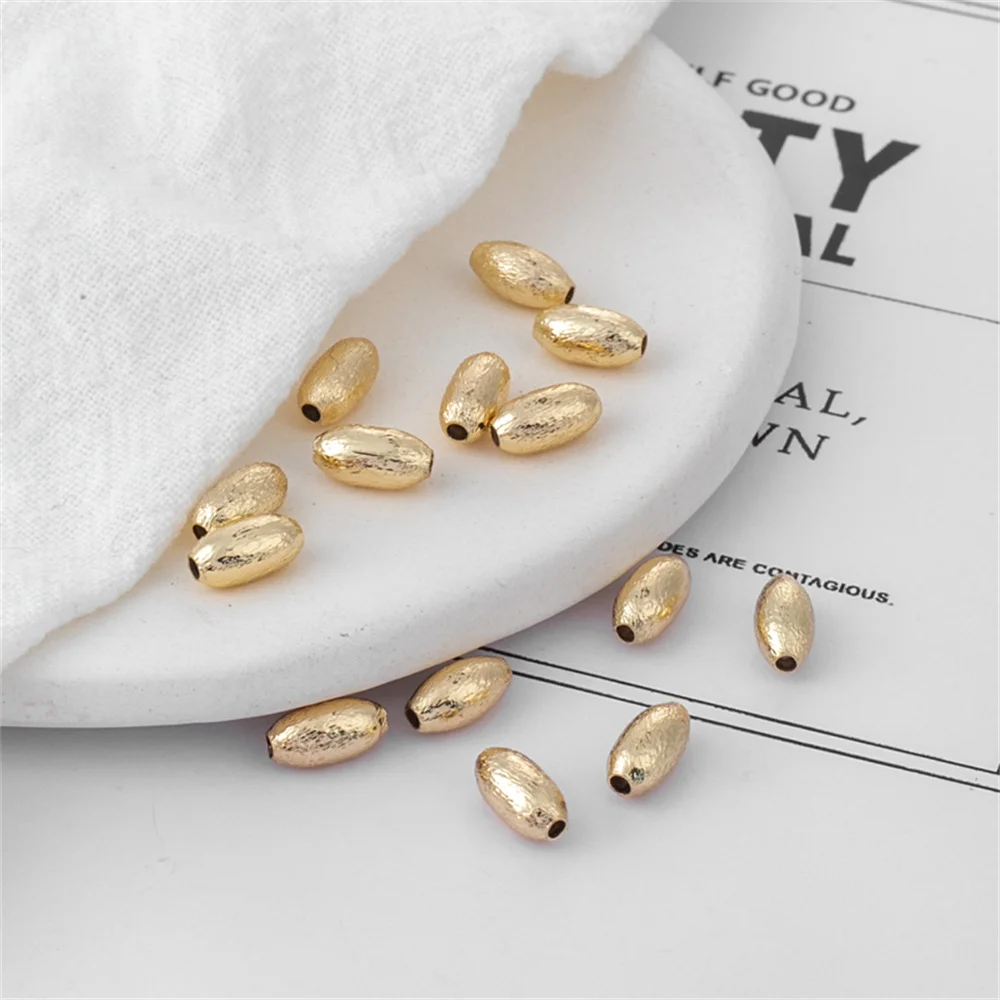 

14k light gold color preservation frosted brushed small rice beads 4*8mm tooth beads diy jewelry material loose beads