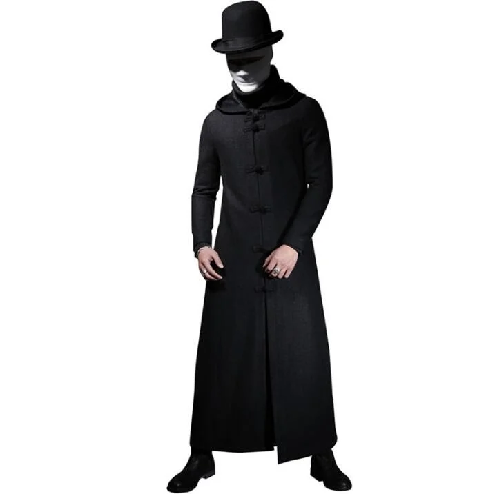

Hot Men's Korean Slim long section wool coat Chinese style retro plate buckle tide men personality jackets stage costume S-3XL