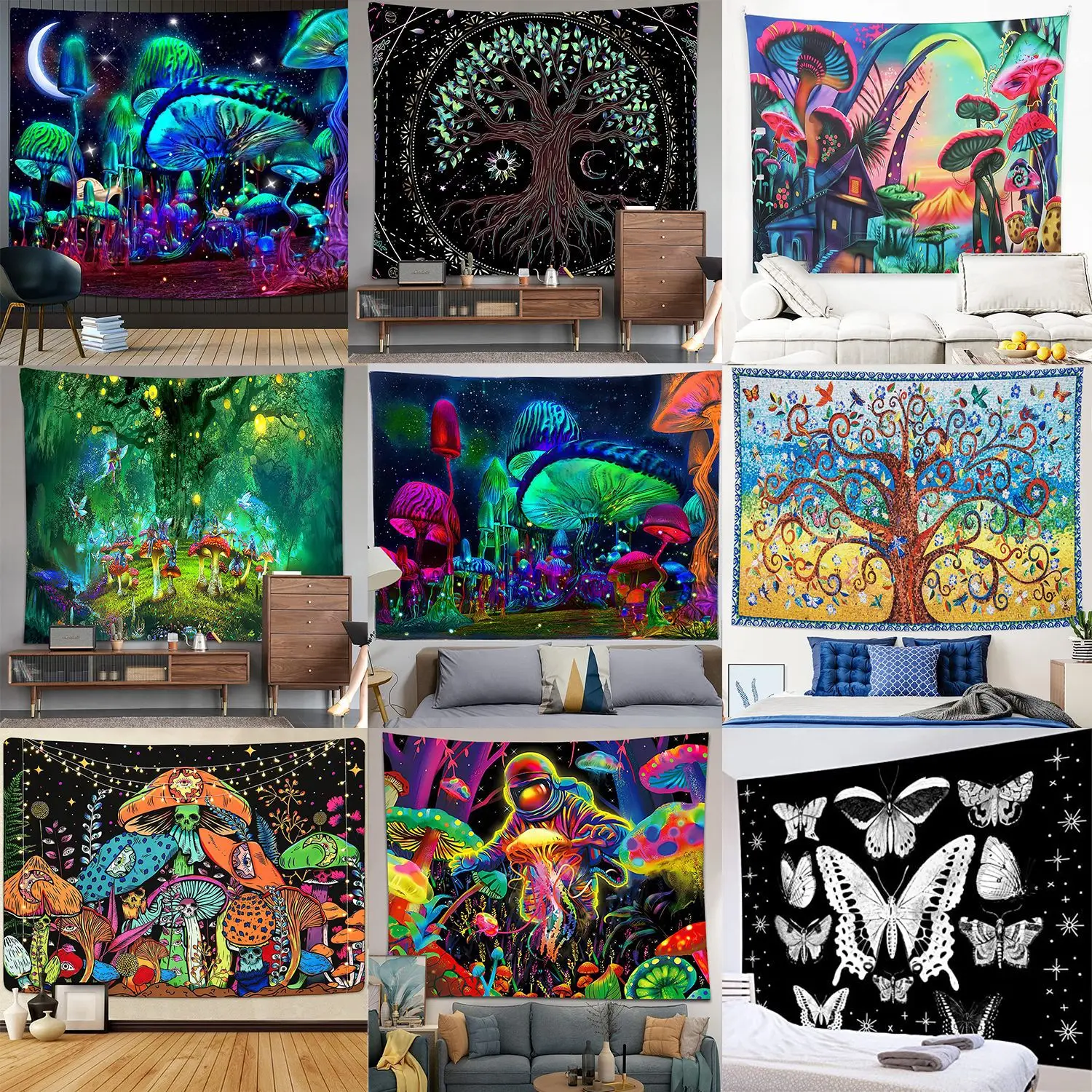 

Boho Hippie Psychedelic Mushroom Wall Tapestry Home Room Decor Wall Hanging Carpet Cloth room accessories Gift Gothic Decoration