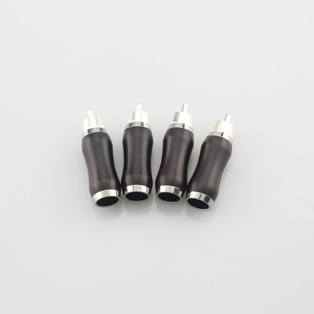 4pcs Audiocrast WR1102S Silver Plated Ebony Sandalwood RCA Plug Black Rosewood RCA Audio Connector DIY Hifi Cable