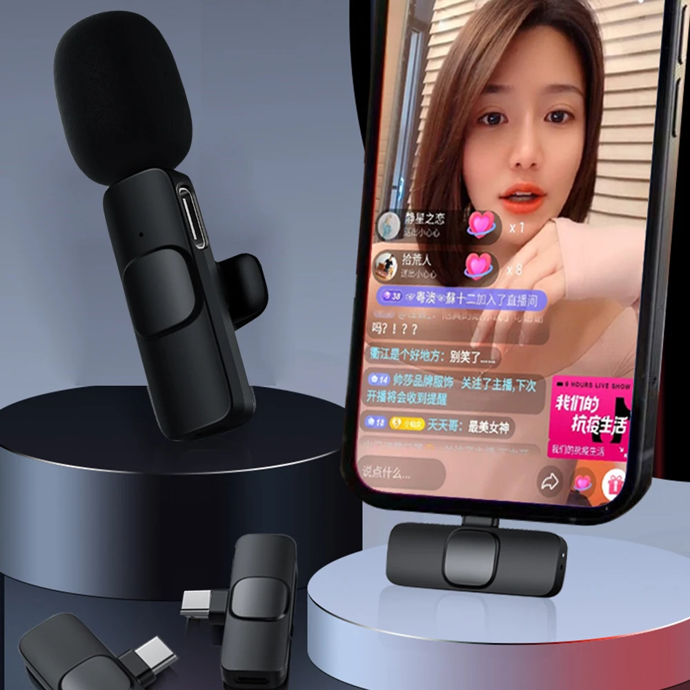 

Беспроводной петличный микрофон для iPhone, Android, для прямой трансляции, портативный микрофон для записи аудио и видео, мини микрофон, игровой т...
