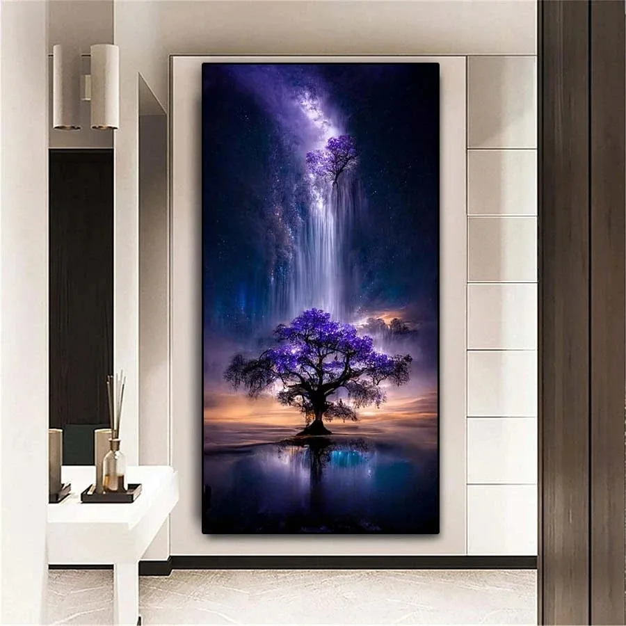 

Large Size 5D Diamond Painting Fantasy Purple Tree Waterfall Diy FULL Rhinestone Embroidery Scenery Mosaic Art Home Decor Gifts