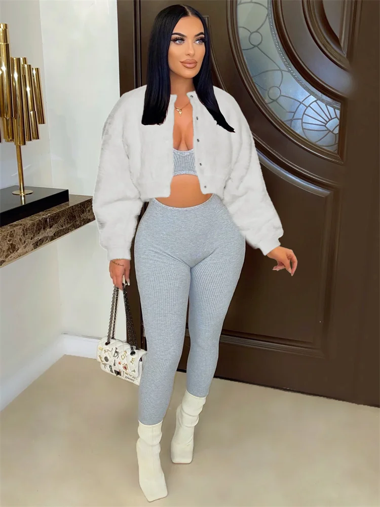 JRRY Casual Women Faux Fur Coats Buttons Furry Jackets Long Sleeve Open Stitch Fluffy Jacket High Street Outdoor Wear