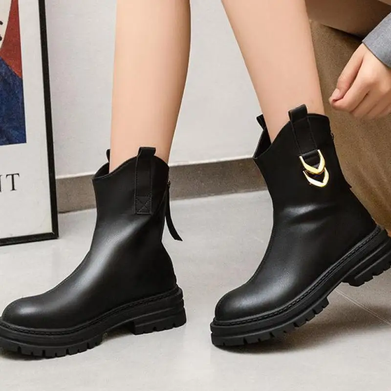 

Женские ботинки с плюшевой подкладкой, короткие ботинки на толстой подошве, на квадратном каблуке, сезон осень-зима, 2023