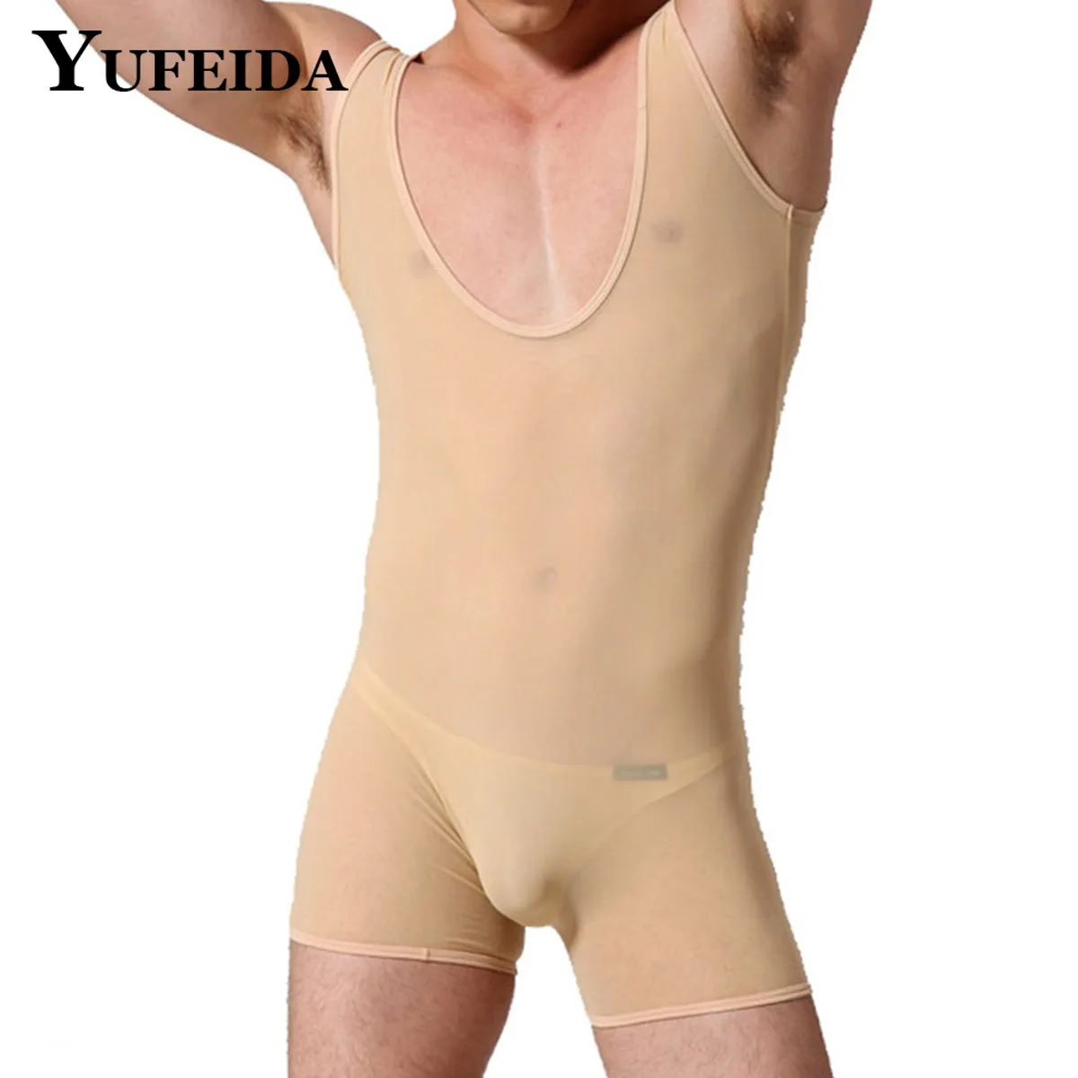 YUFEIDA Male Sexy Underwear See Through Bodysuits Sissy Leotard Wrestling Singlet Jumpsuits Men Erotic Lingerie Fetish Bodysuit