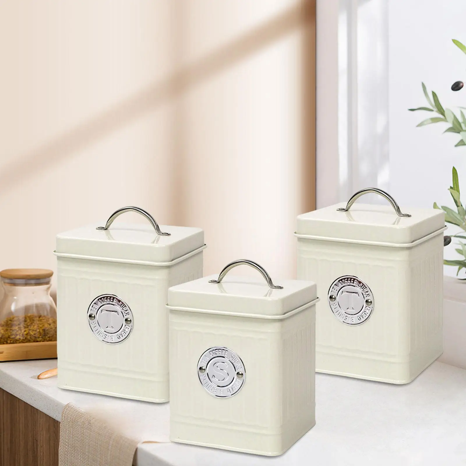 

3Pcs Kitchen Counter Canister Set Kitchen Utensils Multifunction Farmhouse Decor for Office Bedroom Livingroom Restaurant