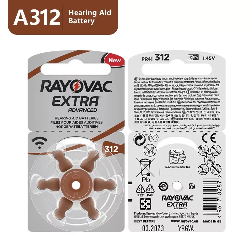 

Батарейки для слухового аппарата Rayovac A312 312A ZA312 312 PR41, 60 шт.