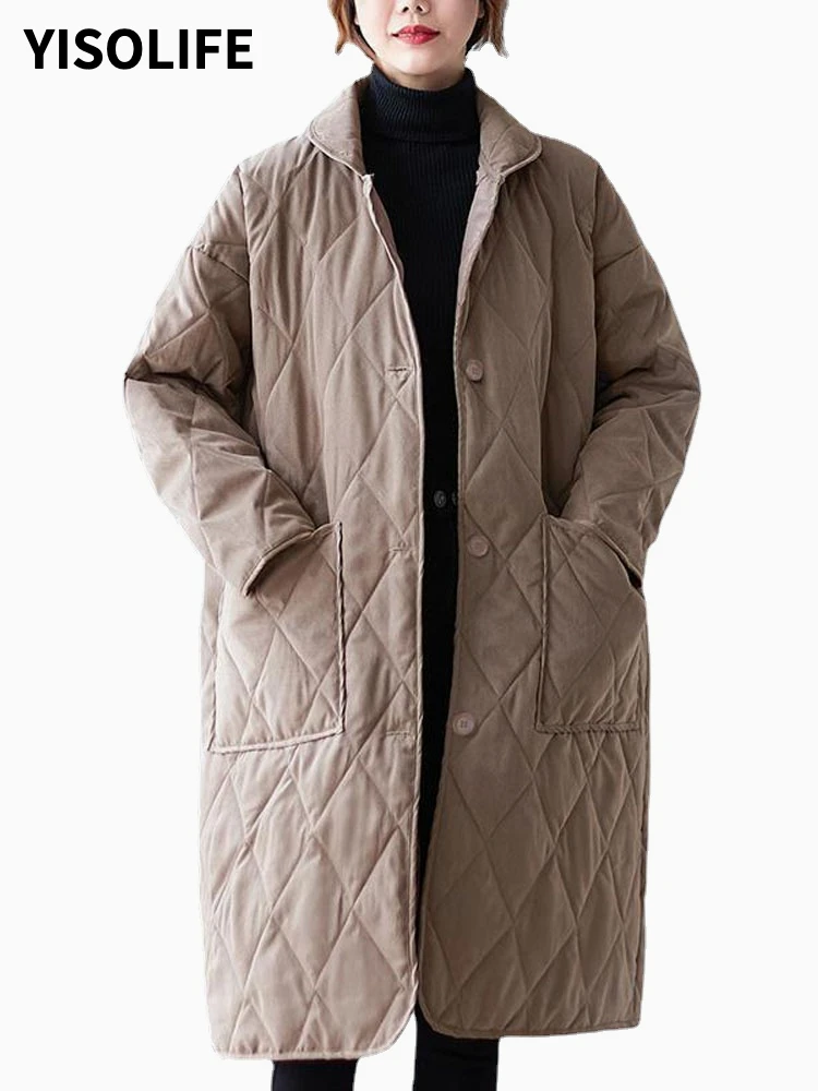 

Новая зимняя женская одежда, длинные свободные тонкие светильник пальто и куртки, парки в клетку со стразами, пуховое пальто, простой и нату...