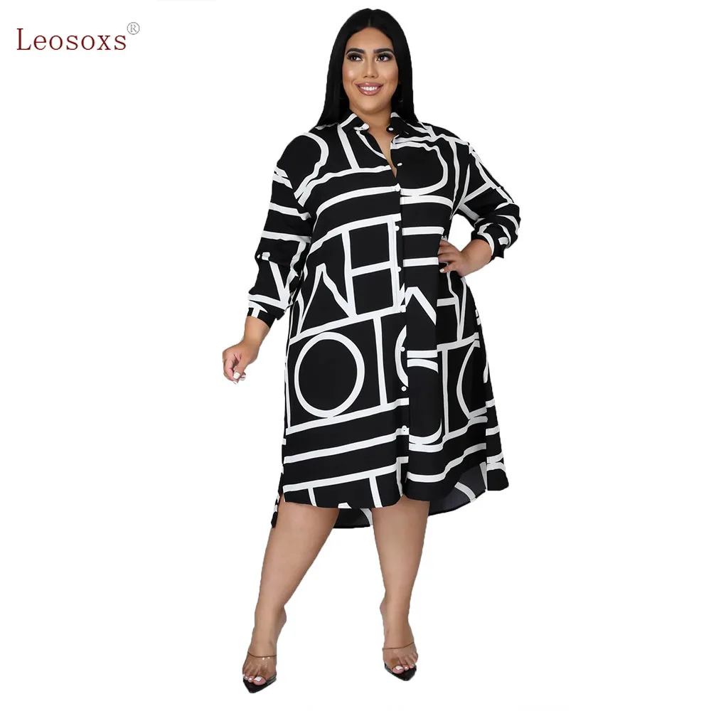 

Plus Size Midi Dress Oversize Long Sleeve Women's Clothing L-5XL Fashion Print Loose Blouse Dresses for Women Casual Streetwear