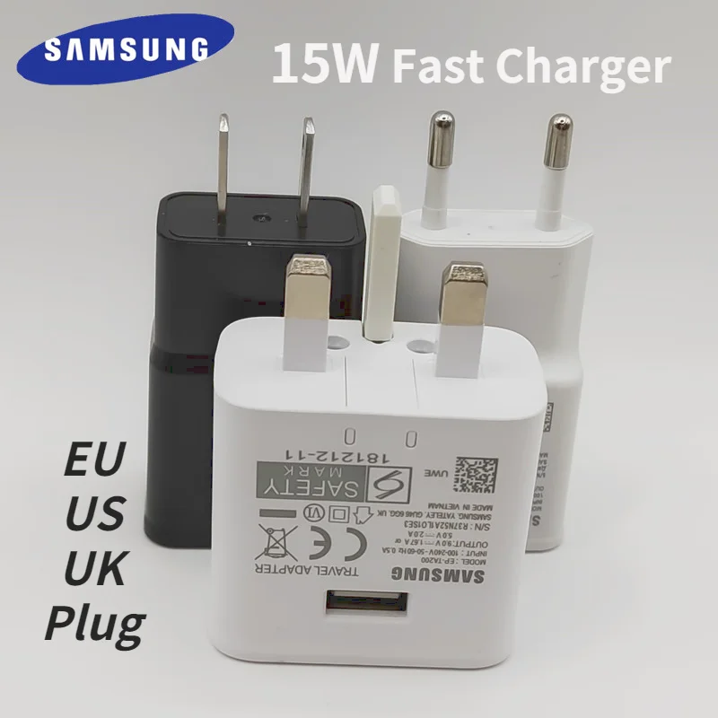 

15W Originele Samsung Snelle Adapter EU/US/UK Lader Usb Type-C USB-C Kabel Voor samsung S8 S9 S10 + S20 Note10 9 8 A20 A30 A40