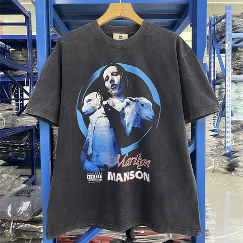 Постиранная футболка Мэрилин Мэнсон хлопок