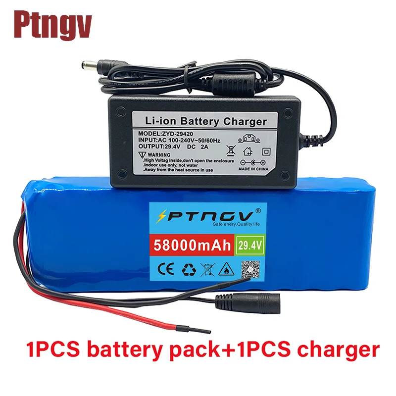 

Литиевая батарея 24 в 58 Ач 7s3p 18650, аккумулятор 24 В 58000 мАч для электрического велосипеда, мопеда, электроаккумулятор + зарядное устройство