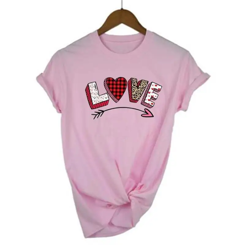 

Cotton Women Tshirts Korean Casual Tee Shirt Femme Valentines Buffalo Plaid Leopard Print Tshirt Short Sleeve T Shirt Women Tops