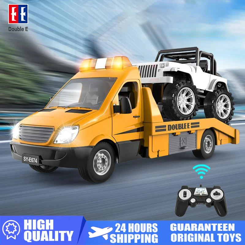 Double E E674 1/18 RC Truck Model Tractor Trailer 2.4G Radio Controlled Car Traffic Police Road Wrecker Construction Vehicle Toy