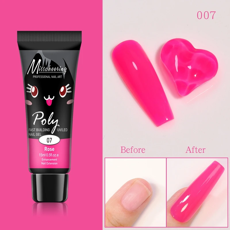 3IN1 Fluorescent Extension Poly Nail Gel for Fast Building False Nails 15ML Glow-in-dark Uv Polygels Acrylic Gel Varnish images - 6